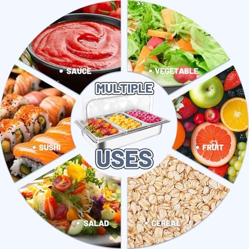 Countertop Ice Food Serving Display Tray with 3 Pan, Portable Salad Bar Buffet Station for Home, Cold Food Buffet Server, Pizza Topping Station, Cold Buffet Table Serving Station for Party - Image 6