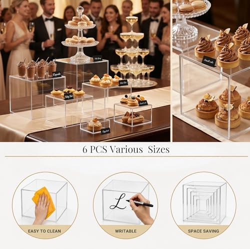 Buffet Risers, 6 Pcs Clear Acrylic Food Display Stands - Image 4