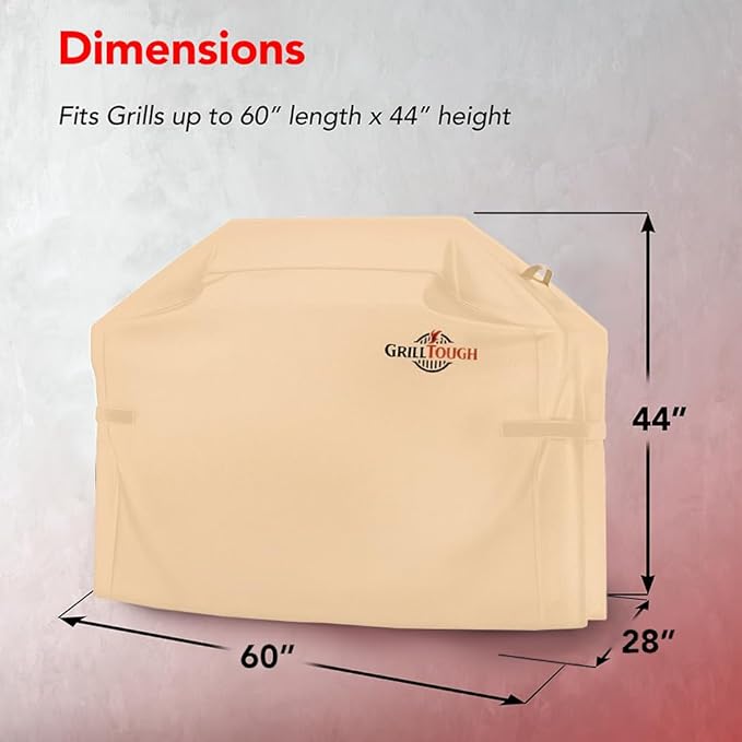 Heavy Duty BBQ Grill Cover for Outdoor Grill, 60 Inch – Waterproof, Weather Resistant, UV & Fade Resistant with Adjustable Straps – Gas Grill Cover for Weber, Genesis, Charbroil, etc. Tan