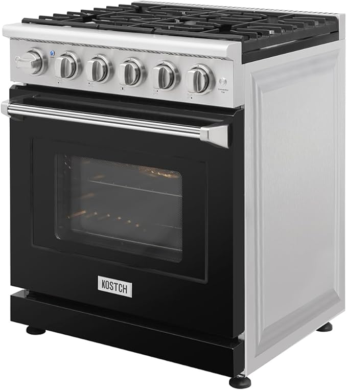 KOSTCH 30 inch Professional Freestanding Pro-Style Natural Gas Range or Liquid Propane Gas Range with 5 Burners, 4.55 cu.ft. Oven Capacity, in Stainless Steel - KOS-30RG03M (Black)