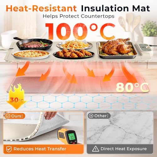 Warming Mat for Food， Extra Large 26"x15", 7 Heat Levels, 8 Hour Timer - Image 3
