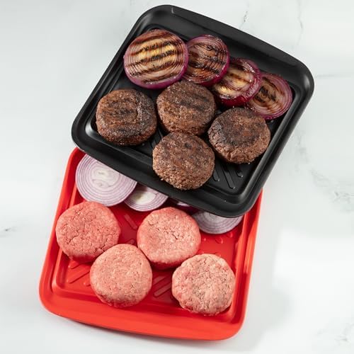 Cuisinart Grilling Prep & Serve Trays, 10.5x10.5 inch Small BBQ Tray Safe for Food Handling, 2 Dishwasher Safe Nesting Trays Black & Red, Perfect Grill Accessories for Cooked & Raw Meat, Fits 4 Burger - Image 6