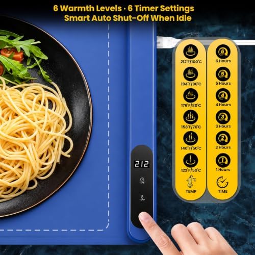 Graphene Warming Mat for Food Extra Large (43"x16") with Insulation Pad for Countertop, Chafing Dishes for Buffet, Food Warmer for Parties, Hot Pad for Kitchen, 560W, 6 Temp, Custom Warm Setting, Blue - Image 5