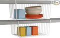Modern Home Under Shelf Wire Storage Baskets – Hanging Organizer Rack for Cabinet, Pantry, or Closet – White Metal Basket for Kitchen, Towels, or Office – No Tools Required (Set of 2 15")
