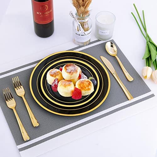 125 PCS Plastic Plates Set Gold Disposable Dinnerware Set for 25 Guests - Image 7