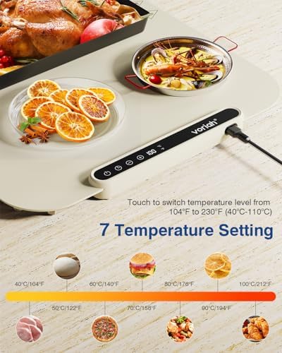 Warming Mat for Food,27.5x15.7" Large Electric Buffet Warming Tray, 7 Temp Levels, 99H Continuous Heat, ℉/℃ Switch, Patented Fast-Heat Design for Parties, Family Meals, Daily Use Apricot - Image 2