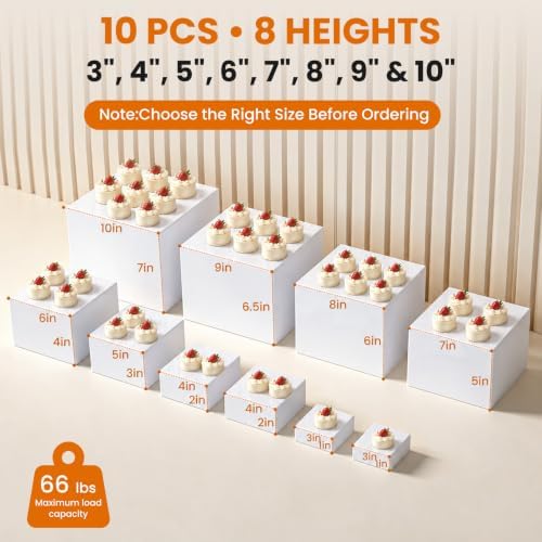 10 Pcs White Acrylic Buffet Risers with Maker and Sign, Food Display Risers - Image 2