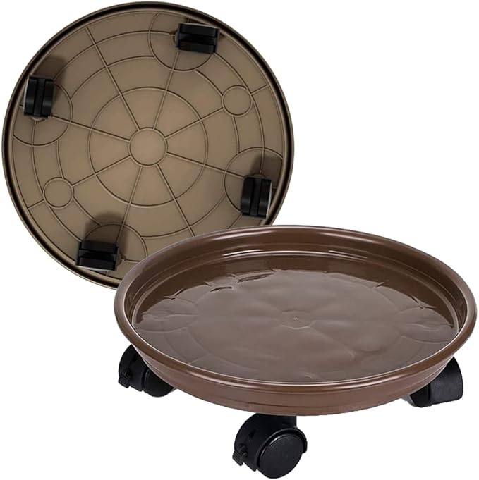 2 Pack Plant Caddy With Wheels,Plant Rollers With Wheels, Round Potted Rolling Plant Stands With Wheels Heavy Duty Flower Pot Rack on Rollers Dolly Trolley Saucer Tray Pallet Plant Dolly (15.5inch, Brown)