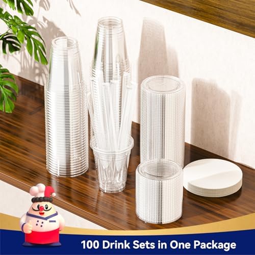 JOLLY CHEF Plastic Cups with Lids and Straws 12 oz Clear 100 Pack - Image 5