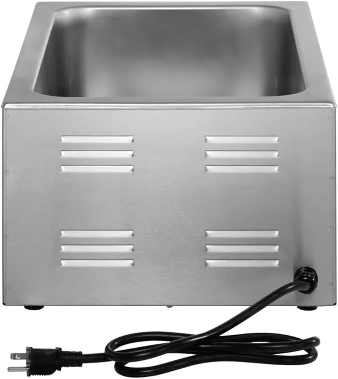 Kratos Commercial Electric Countertop Food Warmer/Cooker with Two Half Size Hotel Pans and Slotted Lids, 120V, 1500 Watts, Stainless Steel Portable Food Warmer with Pans