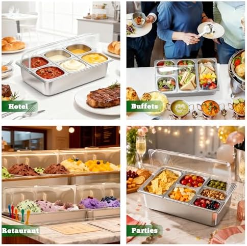 Countertop Food Serving Display Container, Cold Food Buffet Server, Salad Bar Buffet Station for Home & Cold Serving Trays for Parties, Restaurant or Kitchen (9 Pans 3 Sizes) - Image 4