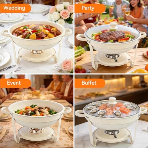 White Chafing Dishes for Buffet, [Game Changer Maifanite-Coated] Round Chafing Dish Buffet Set of 4Pack, Buffet Servers & Warmers, 5QT Food Warmers for Parties Wedding Birthday Catering Church Events - Image 7