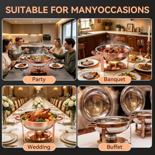 6QT Round Chafing Dish Sets, Food Warmers for Parties Buffet, Rose Gold - Image 5