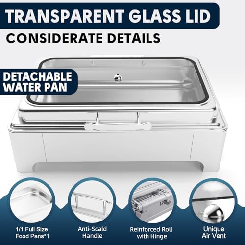 9QT Electric Chafing Dish, Full Size Buffet Warmer with Glass Lid - Image 4