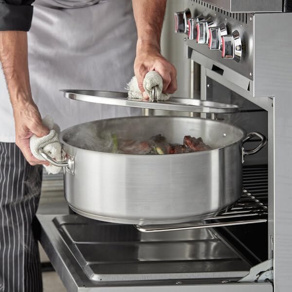 SS1 Series 20 Qt Stainless Steel Brazier with Cover, Aluminum-Clad Bottom, NSF Listed, Induction Ready, Dishwasher Safe, 6 Inch Height, Commercial Grade