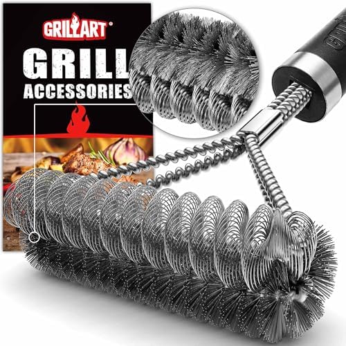 GRILLART Grill Brush [Wire + Helix] Combined BBQ Brush - Safe & Efficient Grill Cleaning Brush - 18" Grill Cleaner Brush Scrubber for Gas/Porcelain/Charbroil Grates – BBQ Accessories Gifts for Men/Dad by GRILLART