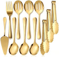 11PCS Stainless Steel Gold Serving Utensils, 8.7''Serving Spoons,8.7''Slotted Spoons, Serving Fork, 9'' Serving Tongs,Cake Server,Hostess Serving Set for Chafing Dish Buffet Catering Parties by Kzovone