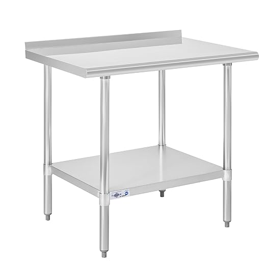 Profeeshaw Stainless Steel Prep Table NSF Commercial Work Table with Backsplash and Undershelf for Kitchen Restaurant 36x30 Inch