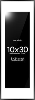 Homeforia 10x30 Picture Frame Black, High End Metal 10x30 Poster Frames with Mat 8x24 for Photo, 10 x 30 Black Frame Matted to 8 by 24 Print, 30x10 Panoramic Frames, Tempered Glass, Wall Kit, Set of 1