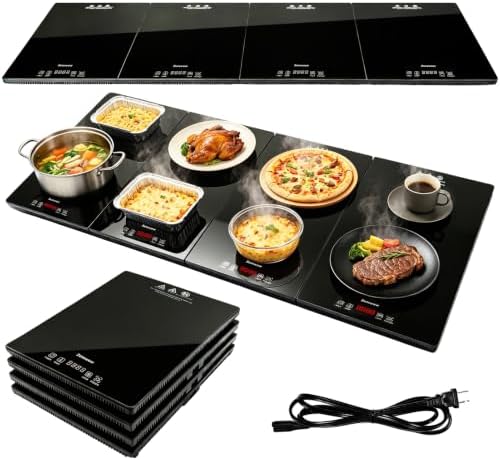 4-in-1 Electric Warming Tray with Independent Zone Control, 47.2"x15.7" Extra Large 4MM Tempered Glass Food Warmer, 9 Temp Settings 86-248°F & Timer, Modular Hot Plate for Buffet, Catering & Parties by Unknown