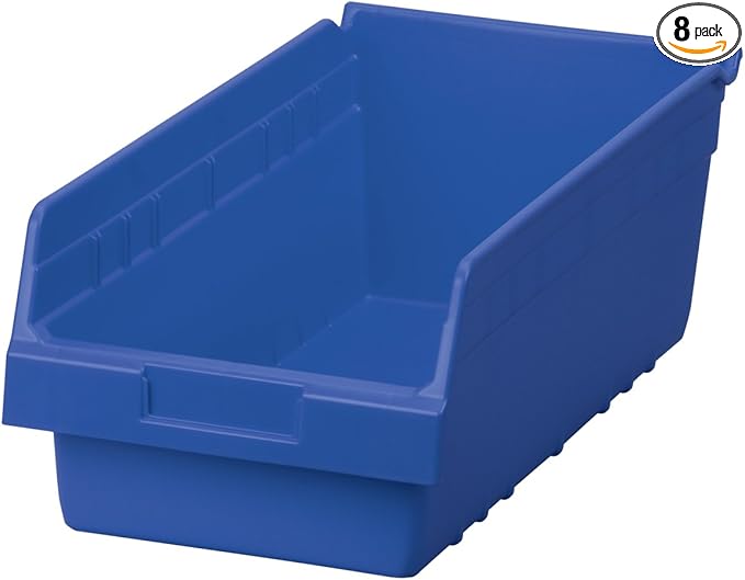 Akro-Mils 30088 ShelfMax Plastic Nesting Shelf Bin Box, 18-Inch L by 8-Inch W by 6-Inch H, Blue, Case of 8