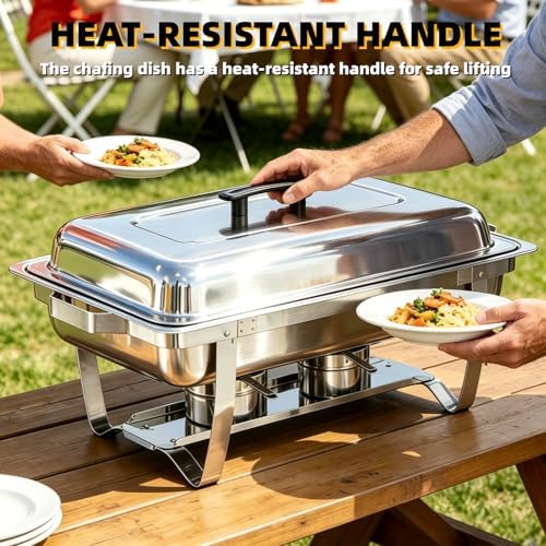 Chafing Dish Buffet Set 4 Packs,9 Quart Stainless Steel Foldable Rectangular Chafing Full Size Food Pan,Chafing Servers With Covers buffet servers and food warmers for parties wedding outdoor banquet - Image 3