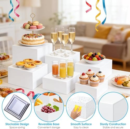 6 Pcs Acrylic Buffet Risers and Stand Food Risers with Mini Sign and Marker - Image 3