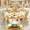 6.5QT Chafing Dishes for Buffet, 4 Pack Gold Round Buffet Display Set by Warmounts