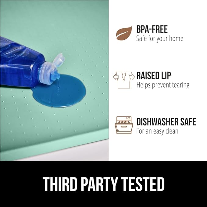 GORILLA GRIP Waterproof Silicone Under Sink Mat with Raised Lip for Kitchen and Bathroom, Cabinet Shelf Liner Stay in Place Mats Dishwasher Safe Drawer Liner, Organizer Tray, 19 x 22 in, Mint