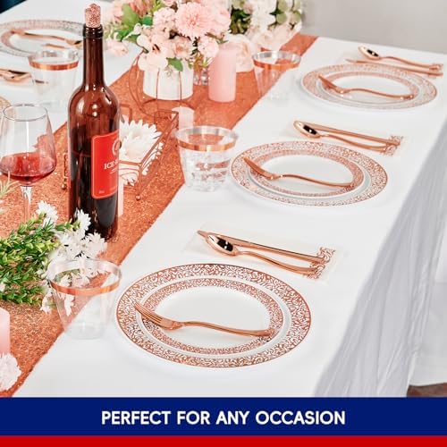210 PCS Plastic Plates Set With Rose Gold Rim Dinnerware Set for 30 Guests - Image 6