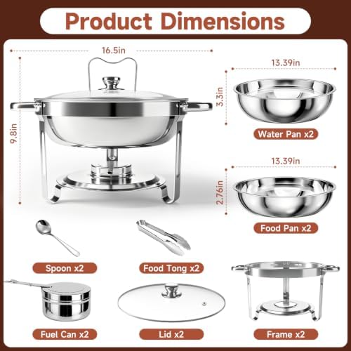 Chafing Dishes for Buffet, 2 Pack 5QT Stainless Steel Round Buffet Servers and Warmers, Buffet Warmer Set with 2 Serving Tongs & Spoons, Food Warmers for Parties, Weddings, Catering Events - Image 6