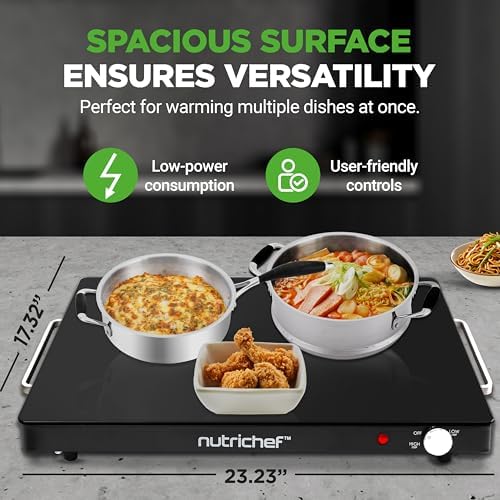 NutriChef Electric Warming Tray | Glass Surface Hot Serving Tray | Adjustable Temperature 140°F to 230°F | Energy Efficient & Space Saving | Perfect for Buffets,Parties & More | 21.2 x 16.5 IN | Black - Image 4