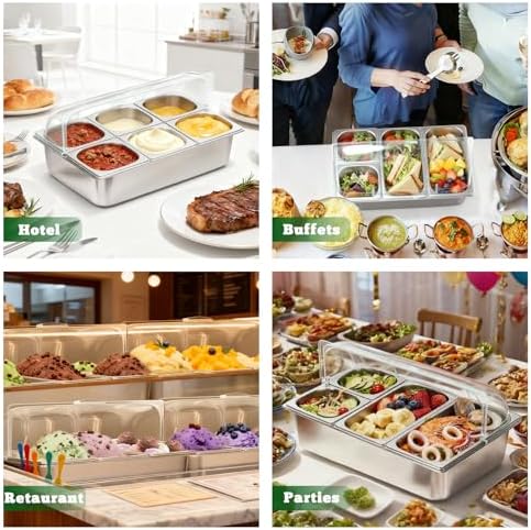 Countertop Food Serving Display Container, Cold Food Buffet Server, Salad Bar Buffet Station for Home & Cold Serving Trays for Parties, Restaurant or Kitchen(6 Pans 2 Sizes) - Image 4