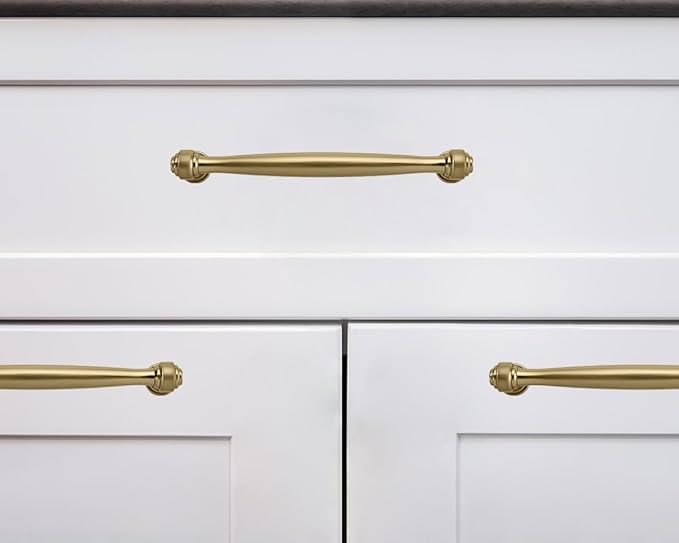 khtumeware 10 Pack 6-1/4 Inch(160mm) Brushed Brass Cabinet Pulls Satin Brass Kitchen Cabinet Handles Kitchen Cabinet Hardware for Cupboard Drawer Handles Dresser Pulls