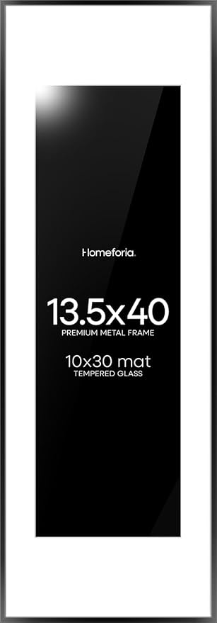 Homeforia 13.5x40 Panoramic Frame Black, High End Metal 13.5x40 Picture Frames with Mat 10x30 Photo, 13.5 x 40 Poster Frame Matted to 10 by 30 Print, 40x13.5 Frames, Tempered Glass, Wall Kit, Set of 1