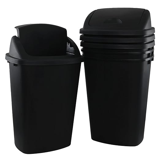4 Packs Kitchen Trash Can 13 Gallon with Swing Lid, Plastic Tall Garbage Can, Large 50L Waste Bin for Home, Office, Garage, Restaraunt (Black)