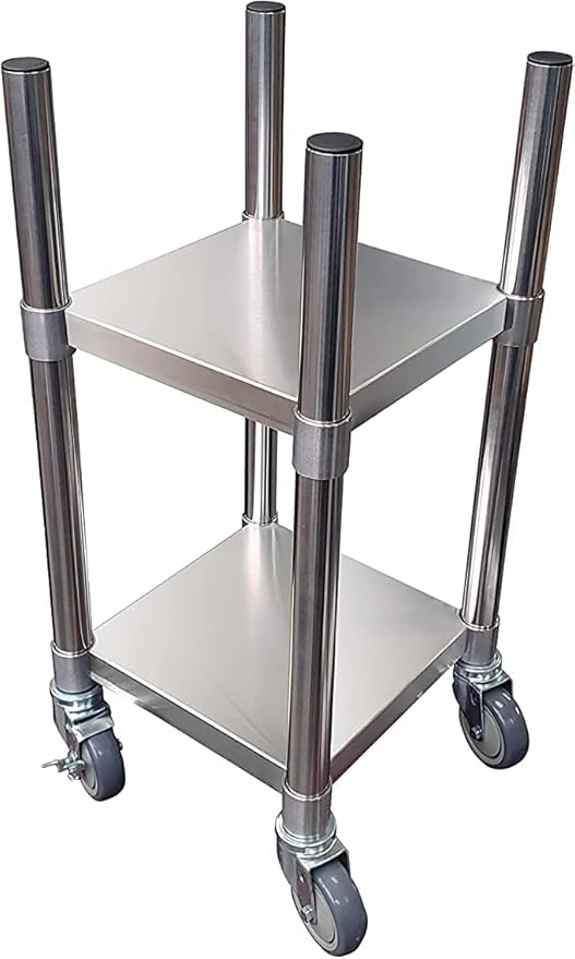 Commercial Stainless Steel Rice Warmer Cart Stand with Wheels – 14" x 14" Mobile Utility Stand for Kitchens & Restaurants | Heavy-Duty Design