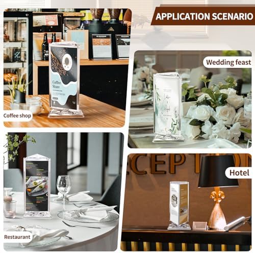 Rotating Acrylic Sign Holder with 3 Side for Restaurant Coffee Menu Clear Tabletop Holders fit 7x3“ x3 Page - Image 2