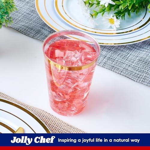 JOLLY CHEF 100 Pack Elegant Gold Rimmed Plastic Cups & 50 Pack 5 oz Gold Rim Plastic Champagne Glasses - Image 6