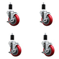 Service Caster Brand Replacement Set for Uline Casters - Swivel 1-1/2 Inch Expanding Stem Casters with 4 Inch Red Polyurethane Wheel-Includes 4 Swivel Casters and Brakes - Fits Uline Worktable H-5746