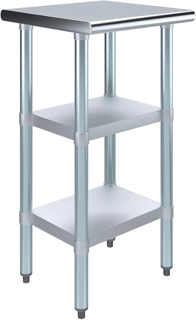 AmGood Stainless Steel Work Table with 2 Shelves | NSF | Metal Utility Table (18" Long x 18" Deep)