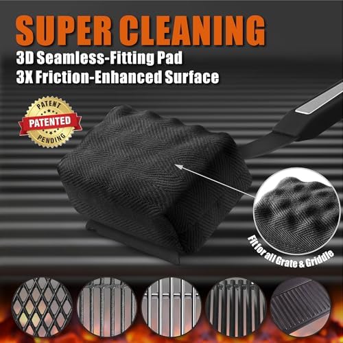 GRILLART Grill Brush Bristle Free. SteamWizards BBQ Replaceable Cleaning Head, Seamless-Fit Scraper Tools for Cast Iron/Stainless-Steel Grates Griddle, Safe Barbecue Grill Cleaner Brush-Dark Black - Image 4