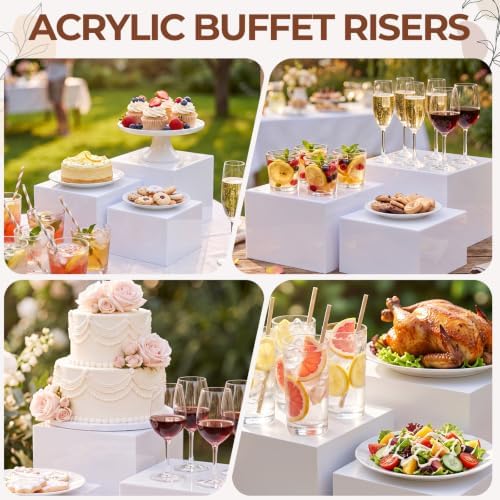 SiliFine 3 Pcs Acrylic Buffet Risers with Price Signs and Markers, White - Image 5