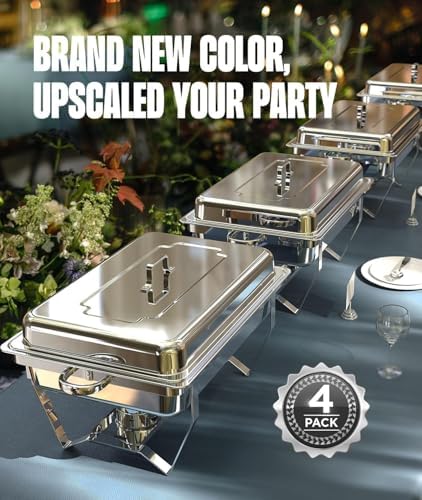Chafing Dishes for Buffet 4 pack, 9QT [No Fingers Cut] Roll Edge Designed Chafing Dish Buffet Set [Mirror-Like Polished Finish] Food Warmers for Parties, Birthday, Holiday Parties, Church Events, etc - Image 5