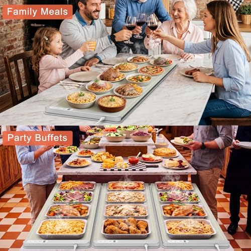 FYY Extra Long Warming Mat for Food with Heat Resistant Pad, Prevent Countertop Cracks, Keep Meal Warm, Rapid and Full Surface Heating, 6 Temp Settings, 6H Timer, Rollable Portable Food Warmer, Khaki - Image 6