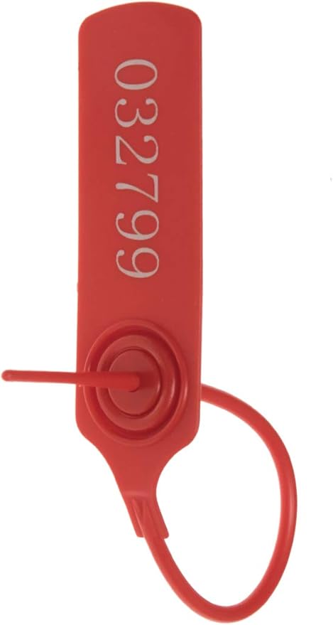 Pull-tite Security Seal Tamper Resistant Tags Plastic Padlock Sign Ties Numbered (Red, 100pcs)