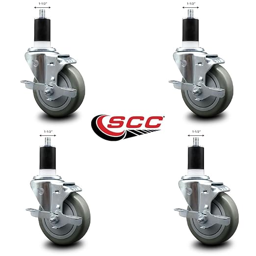 Service Caster Brand Replacement Set for Uline Casters - Swivel 1-1/2 Inch Expanding Stem Casters with 4 Inch Gray Polyurethane Wheel-Includes 4 Swivel Casters and Brakes - Fits Uline Worktable H-5746