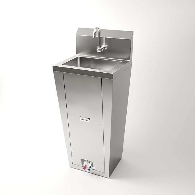 Commercial Hands-Free Pedestal Hand Sink with Foot Pedal and Faucet