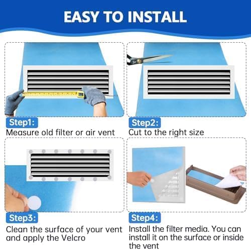 Air Vent Filters, 16" x 90" Cut to Fit Air Filter Material (50+ Filters),MERV 8 Triple Electrostatic Vent Filter for AC, HVAC Furnace, Grilles and Mobile Home with Adhesive 48PCs Hook Tape