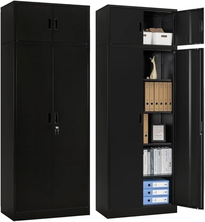 CJF Metal Storage Cabinet, 87-inch Tall Large Locking Cabinet Garage Storage Cabinet with Adjustable Shelves & Locking Doors for Home Office, Garage and Utility Room-Black